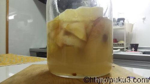 途中でりんごの皮と芯を追加投入